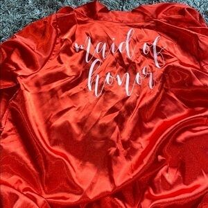 Red satin “Maid of Honor” “Christine” robe EUC.